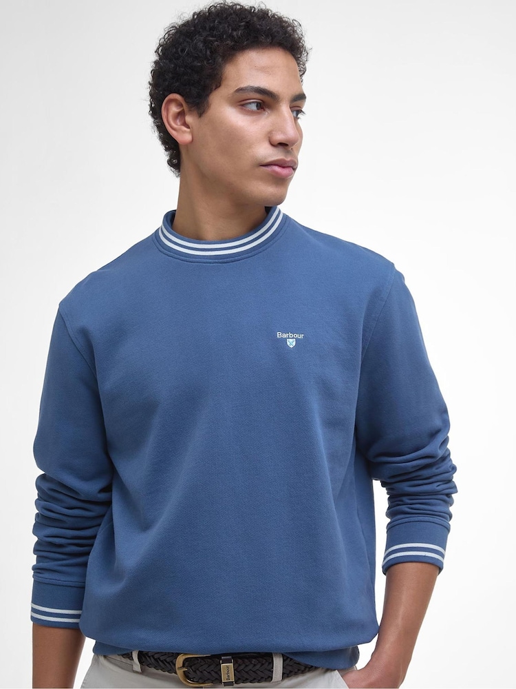 Barbour® Blue Rosford Crewneck 100% Cotton Sweatshirt - Image 1 of 5 Barbour® Blue Rosford Crewneck 100% Cotton Sweatshirt - Image 1 of 5