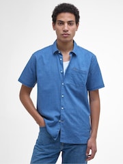 Barbour® Blue Pigment Dye Slub Regular Short Sleeve Summer 100% Cotton Shirt - Image 1 of 5