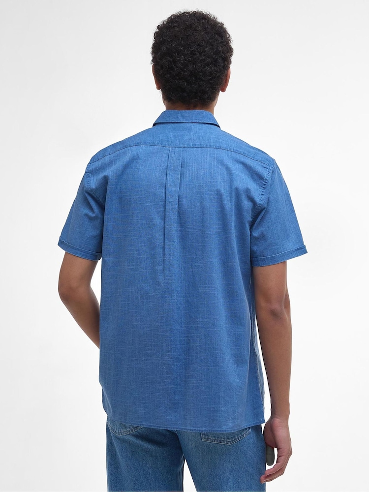 Barbour® Blue Pigment Dye Slub Regular Short Sleeve Summer 100% Cotton Shirt - Image 2 of 5