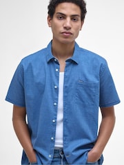 Barbour® Blue Pigment Dye Slub Regular Short Sleeve Summer 100% Cotton Shirt - Image 3 of 5