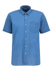 Barbour® Blue Pigment Dye Slub Regular Short Sleeve Summer 100% Cotton Shirt - Image 5 of 5