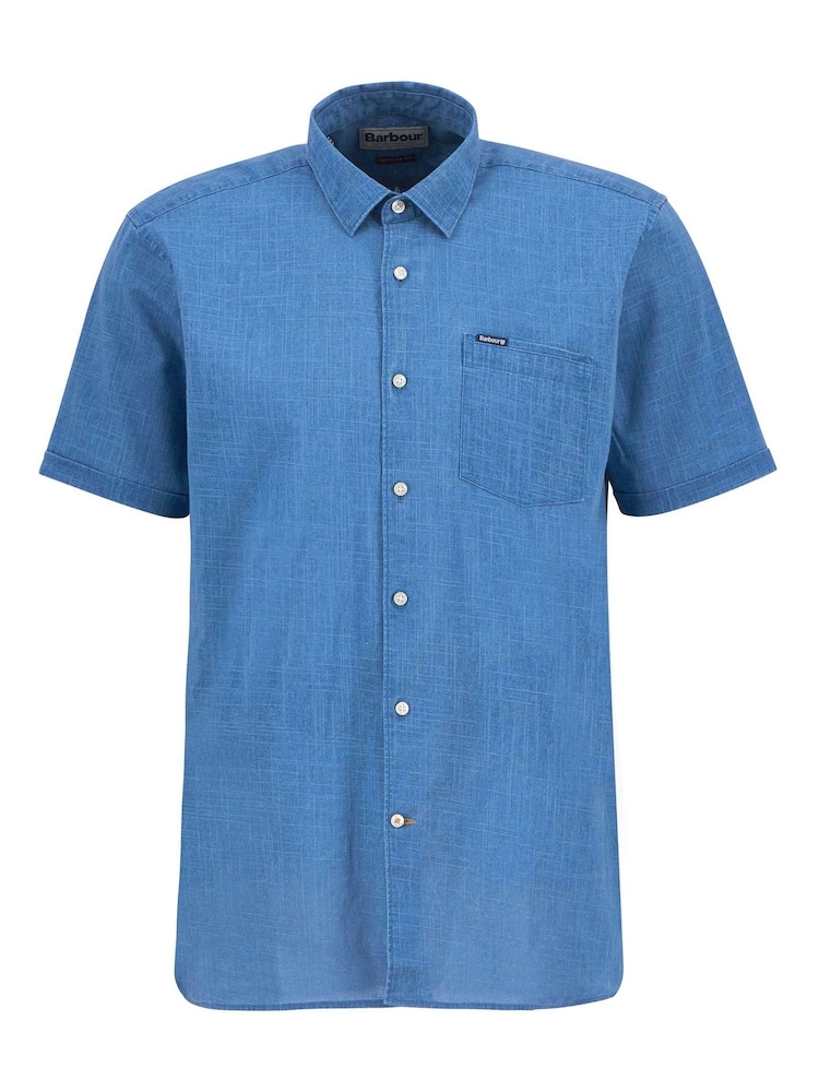 Barbour® Blue Pigment Dye Slub Regular Short Sleeve Summer 100% Cotton Shirt - Image 5 of 5 Barbour® Blue Pigment Dye Slub Regular Short Sleeve Summer 100% Cotton Shirt - Image 5 of 5
