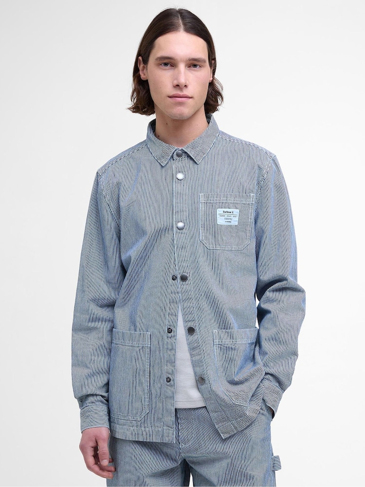Barbour® Blue Tindale Stripe 100% Cotton Overshirt - Image 1 of 5