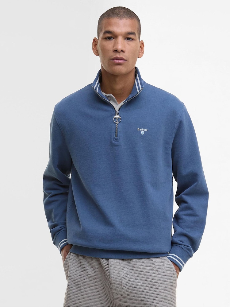 Barbour® Blue Rosford Half Zip 100% Cotton Sweatshirt - Image 1 of 5
