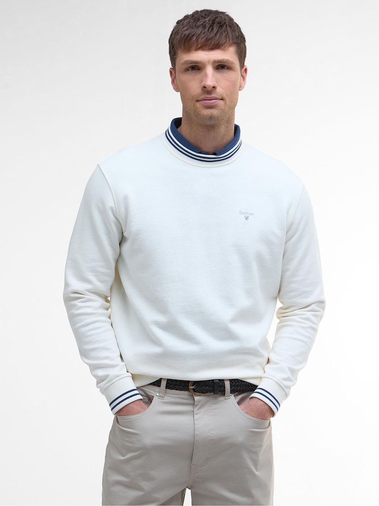 Barbour® White Rosford Crewneck 100% Cotton Sweatshirt - Image 1 of 5