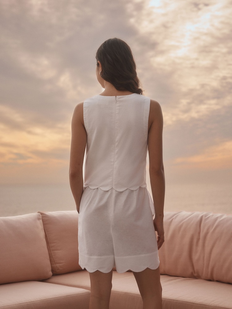 White Sleeveless Scallop Edged Playsuit - Image 2 of 9