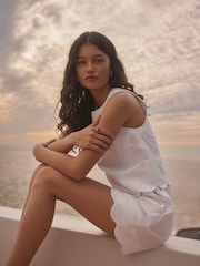 White Sleeveless Scallop Edged Playsuit - Image 3 of 9