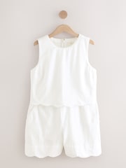 White Sleeveless Scallop Edged Playsuit - Image 6 of 9