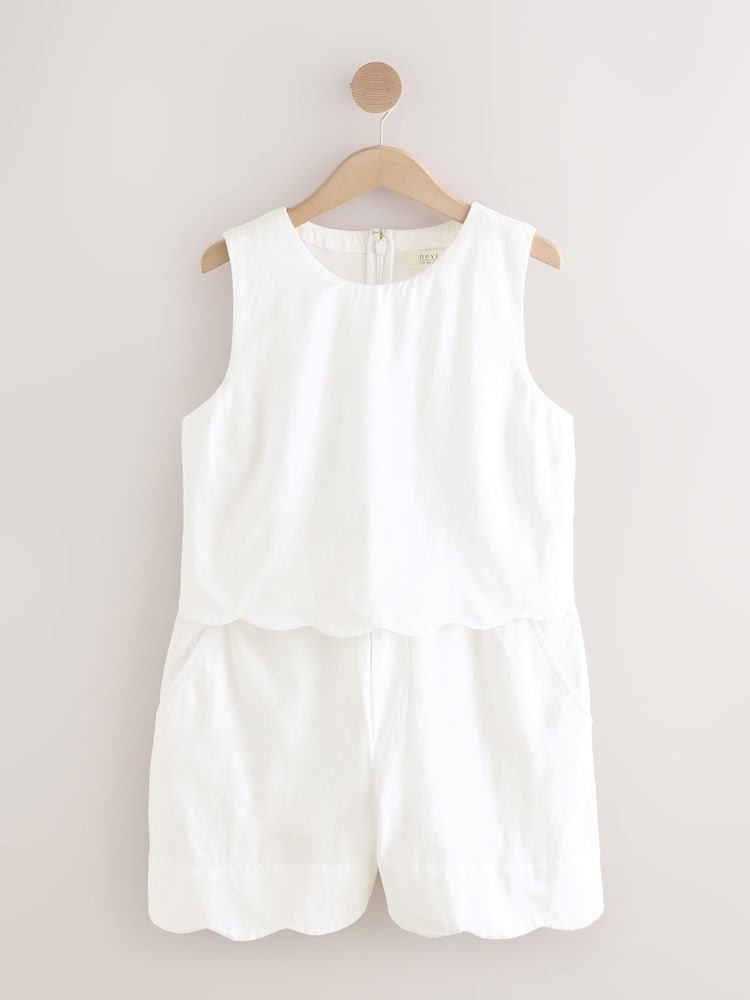 White Sleeveless Scallop Edged Playsuit - Image 6 of 9