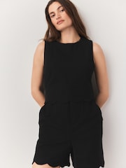Black Sleeveless Scallop Edged Playsuit - Image 1 of 5