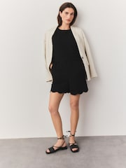 Black Sleeveless Scallop Edged Playsuit - Image 2 of 5