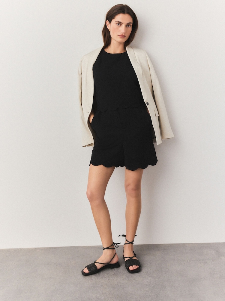 Black Sleeveless Scallop Edged Playsuit - Image 2 of 5