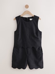 Black Sleeveless Scallop Edged Playsuit - Image 6 of 8