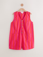 Pink & Red Stripe 100% Cotton V-Neck Button Down Playsuit - Image 6 of 8