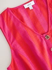 Pink & Red Stripe 100% Cotton V-Neck Button Down Playsuit - Image 7 of 8