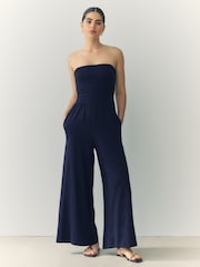 Navy Blue Bandeau Jersey 100% Cotton Jumpsuit - Image 3 of 8