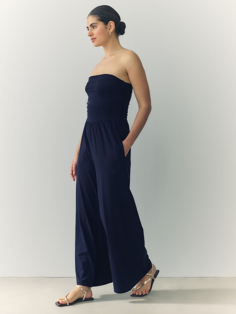 Navy Blue Bandeau Jersey 100% Cotton Jumpsuit - Image 4 of 8