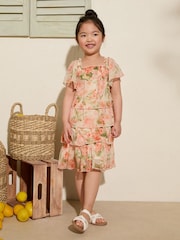 Friends Like These Orange Floral Floral Tiered Mini Dress (3-12yrs) - Image 1 of 4