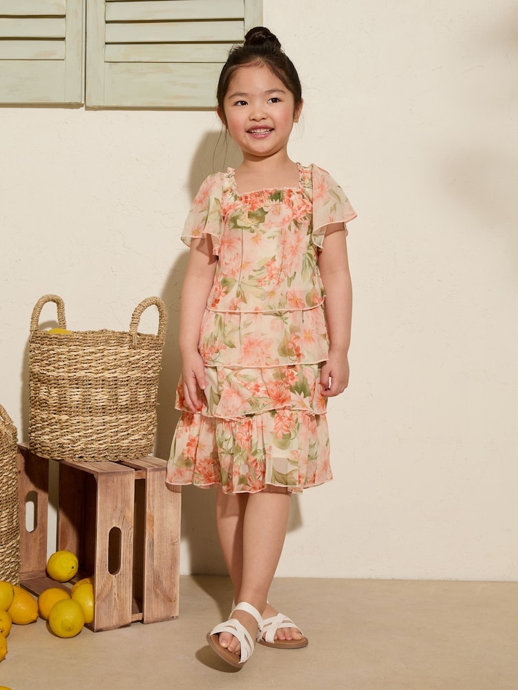 Friends Like These Orange Floral Floral Tiered Mini Dress (3-12yrs) - Image 1 of 4