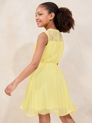 Lipsy Lemon Yellow Pleated Lace Yoke Occasion Dress (5-16yrs) - Image 4 of 4