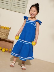 Friends Like These Cobalt Blue Crinkle Lace Trim Tiered Midi Sun Dress (3-12yrs) - Image 1 of 4