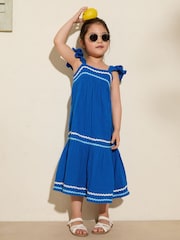 Friends Like These Cobalt Blue Crinkle Lace Trim Tiered Midi Sun Dress (3-12yrs) - Image 3 of 4