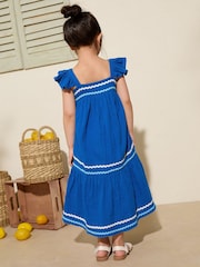 Friends Like These Cobalt Blue Crinkle Lace Trim Tiered Midi Sun Dress (3-12yrs) - Image 4 of 4