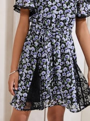 Lipsy Black Floral Lace Frill Sleeve Dress (5-16yrs) - Image 4 of 4