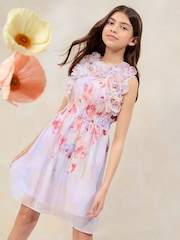 Lipsy Lilac Purple 3D Corsage Mini Dress (5-16yrs) - Image 1 of 4