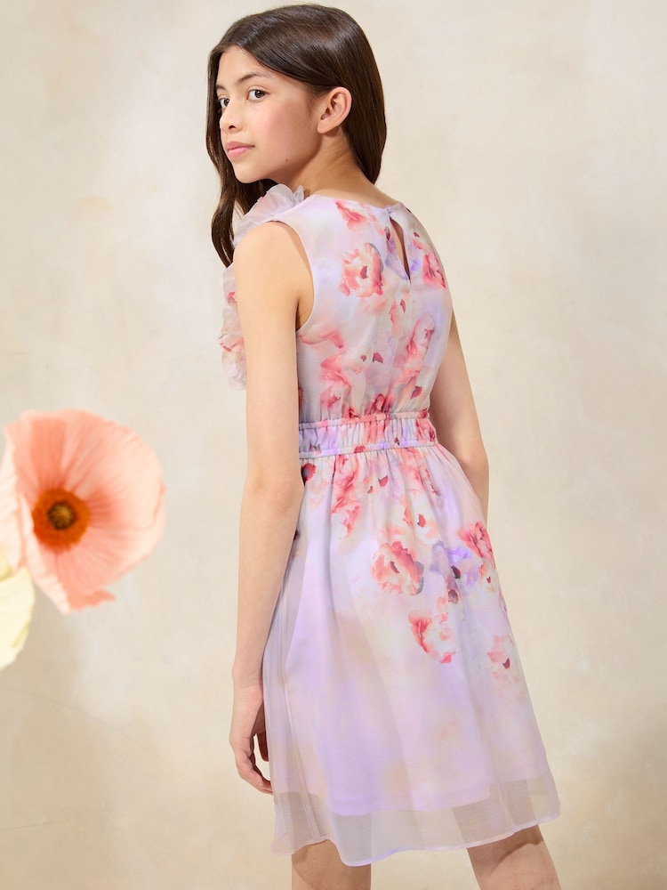 Lipsy Lilac Purple 3D Corsage Mini Dress (5-16yrs) - Image 4 of 4