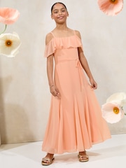 Lipsy Orange Teen Cold Shoulder Godet Skirt Maxi Occasion Dress (10-16yrs) - Image 1 of 4