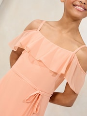 Lipsy Orange Teen Cold Shoulder Godet Skirt Maxi Occasion Dress (10-16yrs) - Image 2 of 4