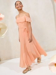 Lipsy Orange Teen Cold Shoulder Godet Skirt Maxi Occasion Dress (10-16yrs) - Image 4 of 4