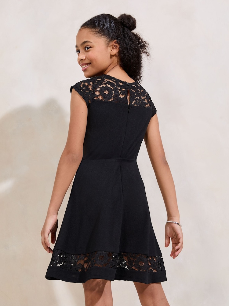 Lipsy Black Lace Frill Dress (5-16yrs) - Image 4 of 4