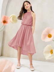 Lipsy Pink Halter Bubble Waist Occasion Dress (7-16yrs) - Image 1 of 5