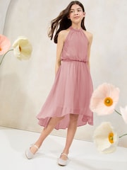 Lipsy Pink Halter Bubble Waist Occasion Dress (7-16yrs) - Image 5 of 5