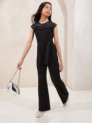 Lipsy Black Lace Frill Jumpsuit (5-16yrs) - Image 3 of 4