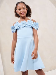 Lipsy Cornflower Blue Corsage Bardot Scuba Dress (5-16yrs) - Image 1 of 5