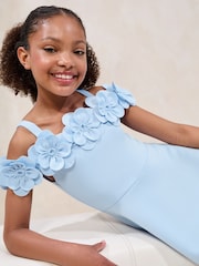 Lipsy Cornflower Blue Corsage Bardot Scuba Dress (5-16yrs) - Image 2 of 5