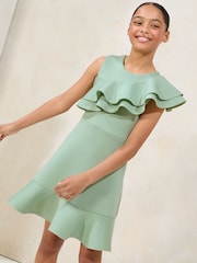 Lipsy Green Frill Detail Scuba Dress (7-16yrs) - Image 1 of 4