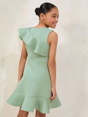 Lipsy Green Frill Detail Scuba Dress (7-16yrs) - Image 4 of 4