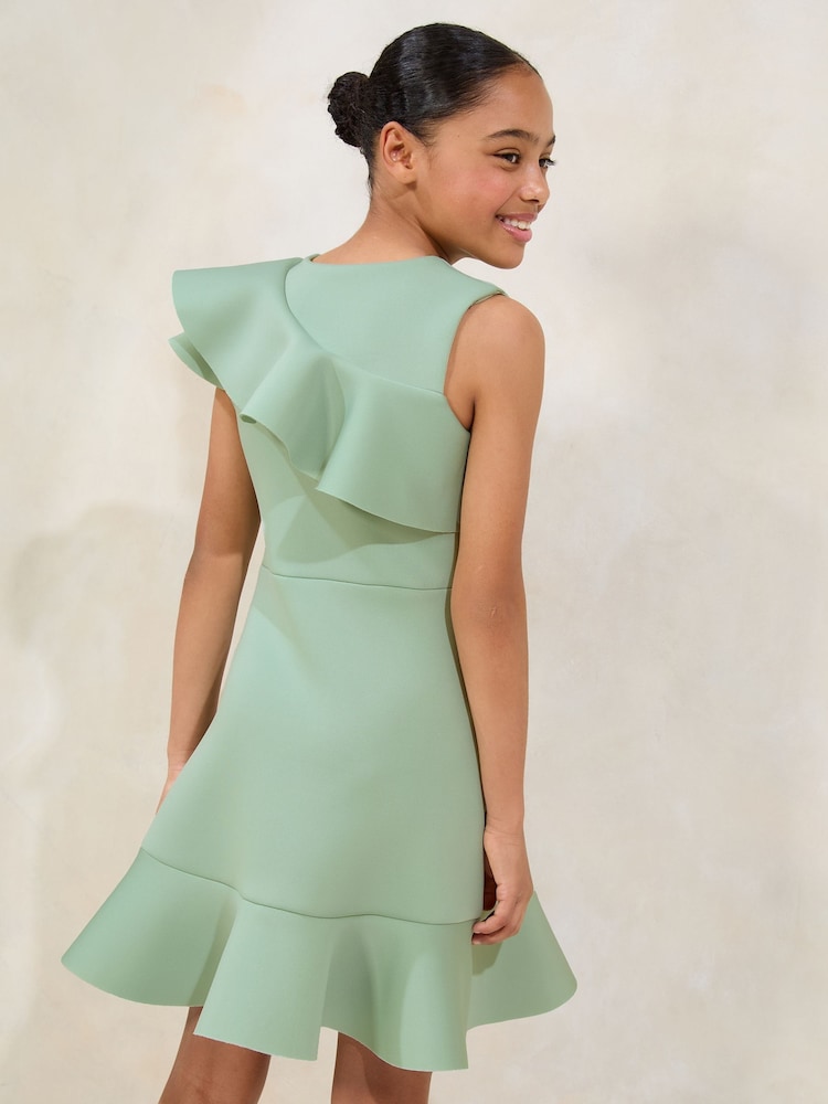 Lipsy Green Frill Detail Scuba Dress (7-16yrs) - Image 4 of 4