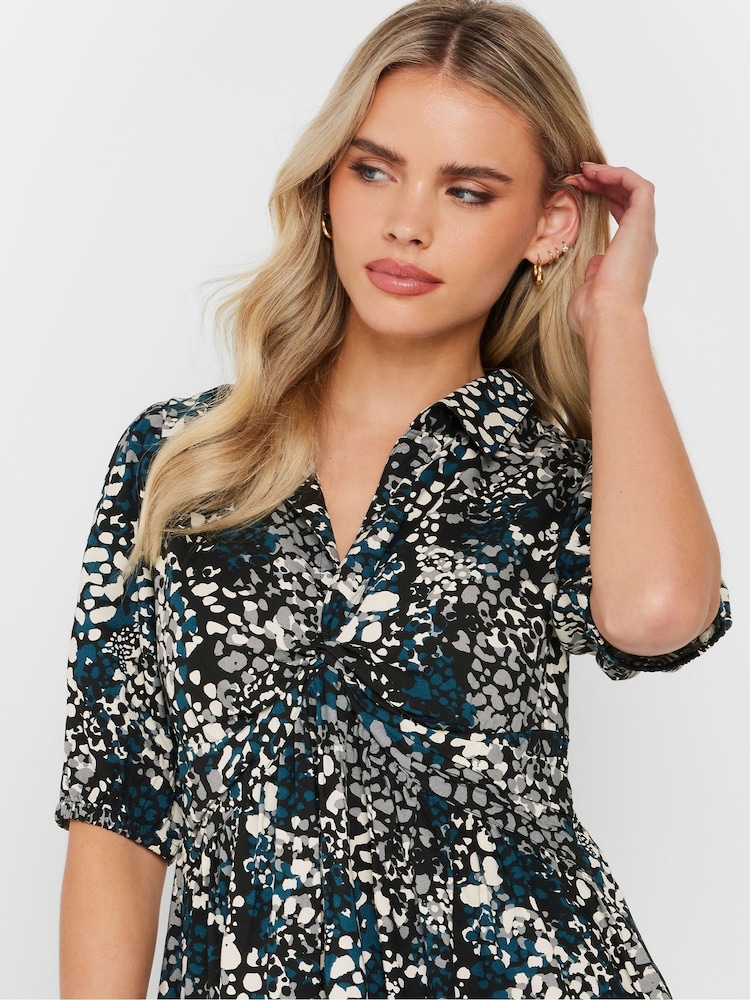 PixieGirl Petite Blue Woven Abstract Twist Front Top - Image 1 of 5