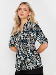 PixieGirl Petite Blue Woven Abstract Twist Front Top - Image 2 of 5