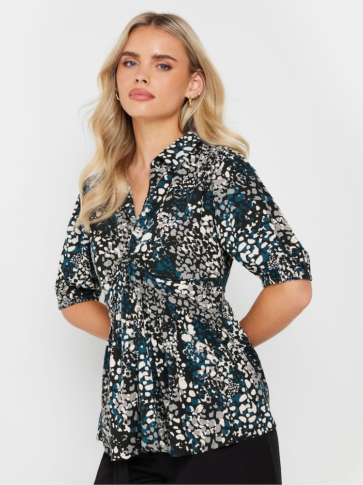 PixieGirl Petite Blue Woven Abstract Twist Front Top - Image 2 of 5