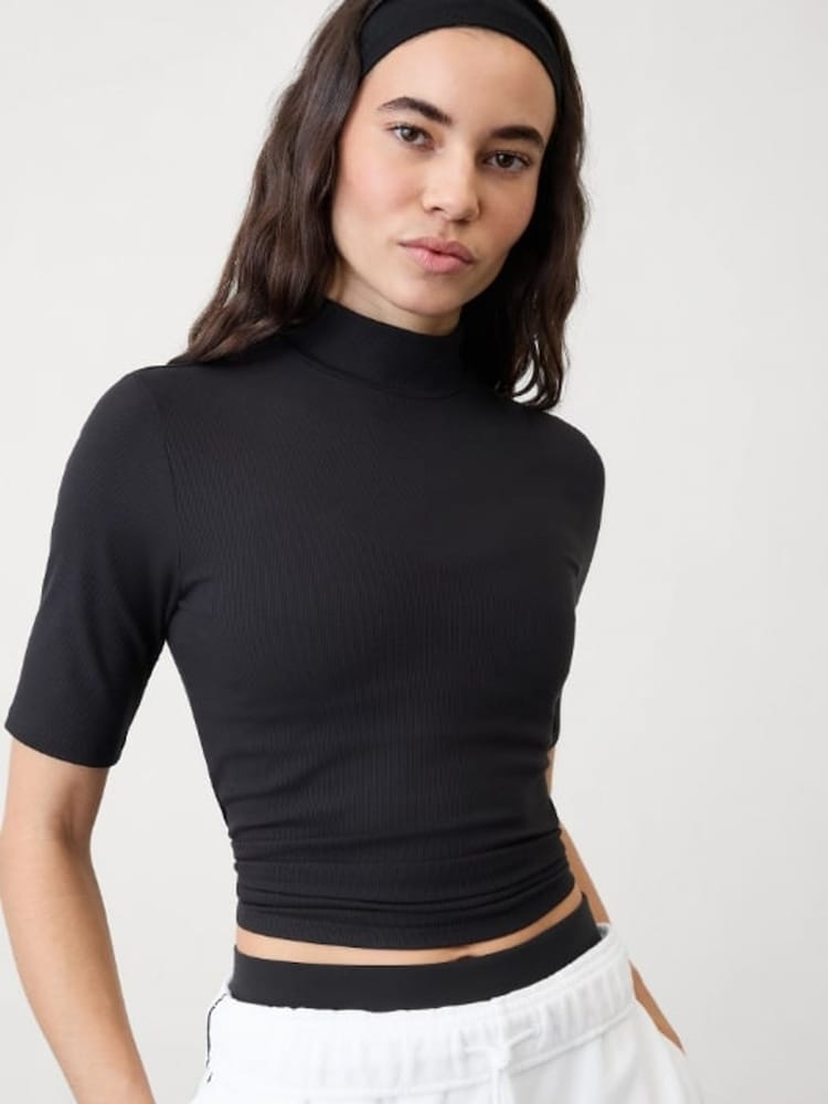 Athleta Black Signature Rib Turtleneck T-Shirt - Image 1 of 6