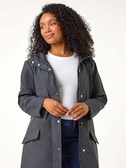 Roman Blue Petite Hooded Zip and Pocket Raincoat - Image 1 of 5