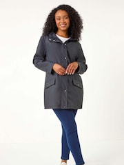 Roman Blue Petite Hooded Zip and Pocket Raincoat - Image 2 of 5