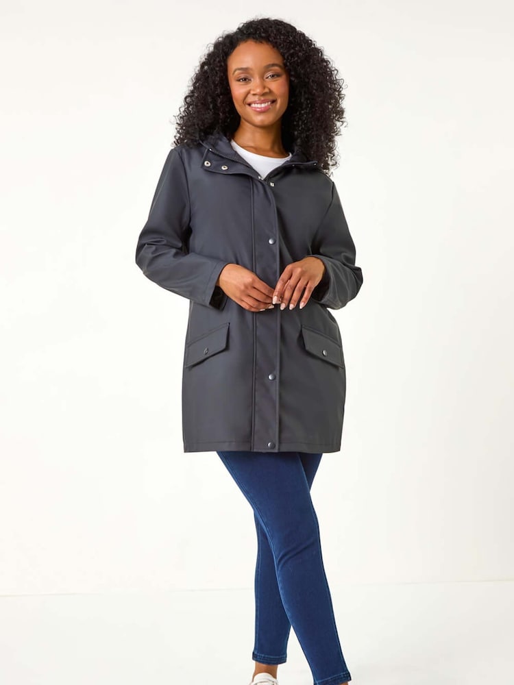 Roman Blue Petite Hooded Zip and Pocket Raincoat - Image 2 of 5
