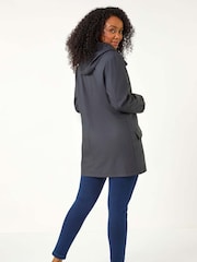 Roman Blue Petite Hooded Zip and Pocket Raincoat - Image 3 of 5